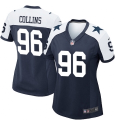 Women's Nike Dallas Cowboys #96 Maliek Collins Game Navy Blue Throwback Alternate NFL Jersey