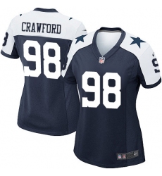 Women's Nike Dallas Cowboys #98 Tyrone Crawford Game Navy Blue Throwback Alternate NFL Jersey