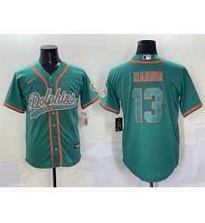 Men's Miami Dolphins #13 Dan Marino Aqua Cool Base Stitched Baseball Jersey