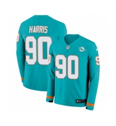 Men's Nike Miami Dolphins #90 Charles Harris Limited Aqua Therma Long Sleeve NFL Jersey