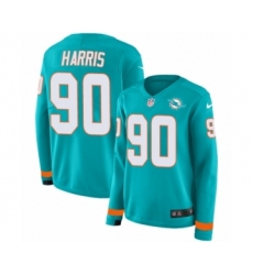 Women's Nike Miami Dolphins #90 Charles Harris Limited Aqua Therma Long Sleeve NFL Jersey