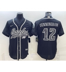Men's Philadelphia Eagles #12 Randall Cunningham Black Reflective With Patch Cool Base Stitched Baseball Jersey