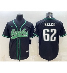 Men's Philadelphia Eagles #62 Jason Kelce Black With Patch Cool Base Stitched Baseball Jersey