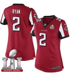 Women's Nike Atlanta Falcons #2 Matt Ryan Elite Red Team Color Super Bowl LI 51 NFL Jersey