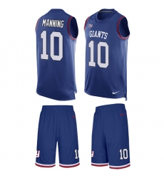 Men's Nike New York Giants #10 Eli Manning Limited Royal Blue Tank Top Suit NFL Jersey
