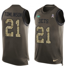 Men's Nike New York Jets #21 LaDainian Tomlinson Limited Green Salute to Service Tank Top NFL Jersey