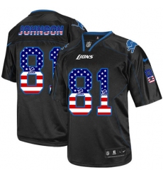 Men's Nike Detroit Lions #81 Calvin Johnson Elite Black USA Flag Fashion NFL Jersey