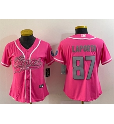 Women's Detroit Lions #87 Sam LaPorta Pink With Cool Base Stitched Baseball Jersey
