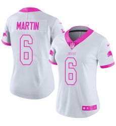 Women's Nike Detroit Lions #6 Sam Martin Limited White/Pink Rush Fashion NFL Jersey
