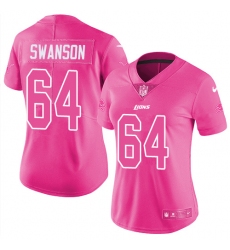 Women's Nike Detroit Lions #64 Travis Swanson Limited Pink Rush Fashion NFL Jersey