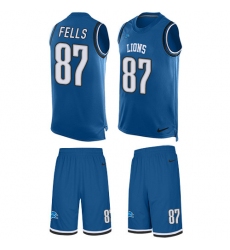 Men's Nike Detroit Lions #87 Darren Fells Limited Light Blue Tank Top Suit NFL Jersey