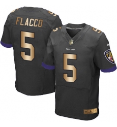 Men's Nike Baltimore Ravens #5 Joe Flacco Elite Black/Gold Alternate NFL Jersey
