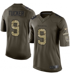 Men's Nike Baltimore Ravens #9 Justin Tucker Elite Green Salute to Service NFL Jersey