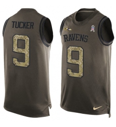 Men's Nike Baltimore Ravens #9 Justin Tucker Limited Green Salute to Service Tank Top NFL Jersey