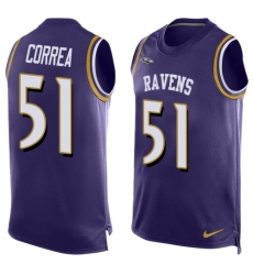Men's Nike Baltimore Ravens #51 Kamalei Correa Limited Purple Player Name & Number Tank Top NFL Jersey