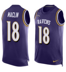 Men's Nike Baltimore Ravens #18 Jeremy Maclin Elite Purple Player Name & Number Tank Top NFL Jersey