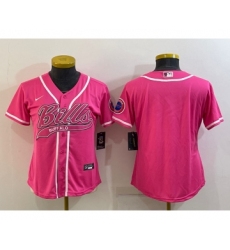 Women's Buffalo Bills Blank Pink With Patch Cool Base Stitched Baseball Jersey