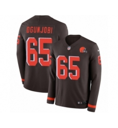 Youth Nike Cleveland Browns #65 Larry Ogunjobi Limited Brown Therma Long Sleeve NFL Jersey