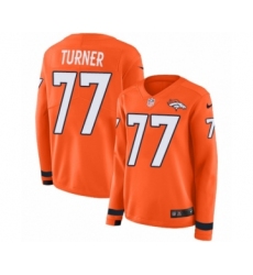 Women's Nike Denver Broncos #77 Billy Turner Limited Orange Therma Long Sleeve NFL Jersey