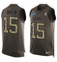 Men's Nike Detroit Lions #15 Golden Tate III Limited Green Salute to Service Tank Top NFL Jersey