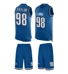 Men's Nike Detroit Lions #98 Devin Taylor Limited Light Blue Tank Top Suit NFL Jersey