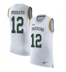 Men's Nike Green Bay Packers #12 Aaron Rodgers Limited White Rush Player Name & Number Tank Top NFL Jersey