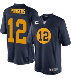 Youth Nike Green Bay Packers #12 Aaron Rodgers Elite Navy Blue Alternate C Patch NFL Jersey
