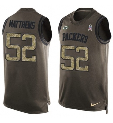 Men's Nike Green Bay Packers #52 Clay Matthews Limited Green Salute to Service Tank Top NFL Jersey