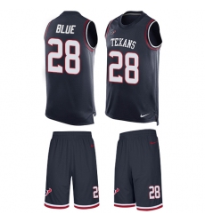 Men's Nike Houston Texans #28 Alfred Blue Limited Navy Blue Tank Top Suit NFL Jersey