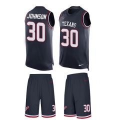 Men's Nike Houston Texans #30 Kevin Johnson Limited Navy Blue Tank Top Suit NFL Jersey