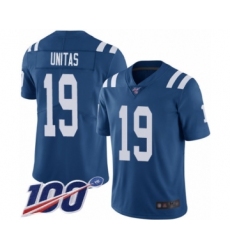 Men's Indianapolis Colts #19 Johnny Unitas Royal Blue Team Color Vapor Untouchable Limited Player 100th Season Football Jersey