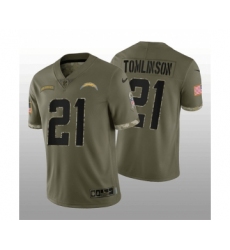 Men's Los Angeles Chargers #21 LaDainian Tomlinson 2022 Olive Salute To Service Limited Stitched Jersey