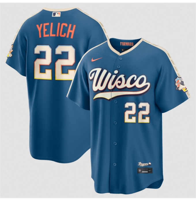 Men's Milwaukee Brewers #22 Christian Yelich Mineral Blue 2026 City Connect Stadium Stitched Stitched Baseball Jersey
