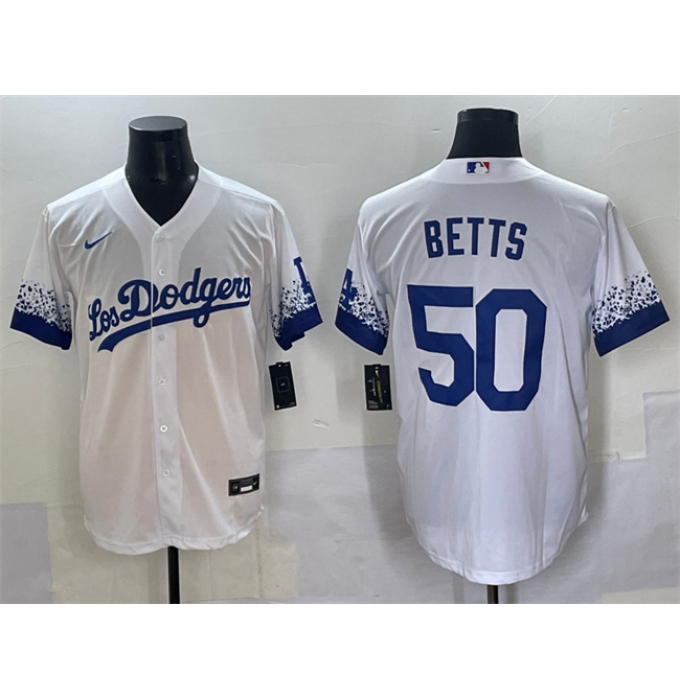 Men's Los Angeles Dodgers #50 Mookie Betts White City Connect Cool Base Stitched Jersey