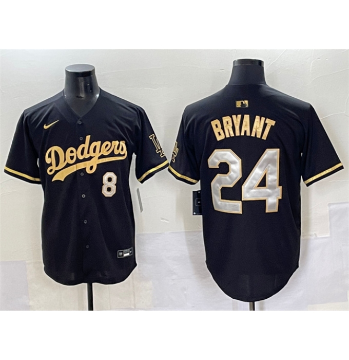 Men's Los Angeles Dodgers Front #8 Back #24 Kobe Bryant Black Gold Limited Stitched Jersey
