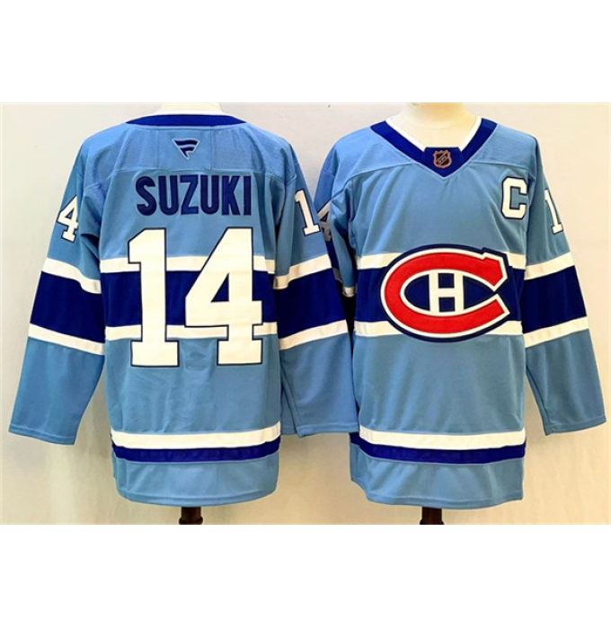 Men's Montreal Canadiens #14 Nick Suzuki Blue 2023-24 Reverse Retro Stitched Jersey