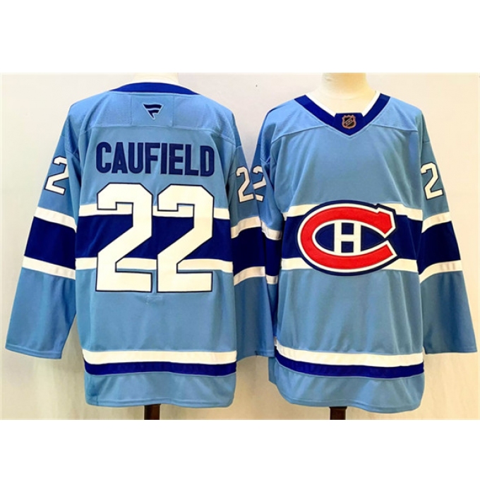 Men's Montreal Canadiens #22 Cole Caufield Blue 2024-25 Reverse Retro Stitched Jersey