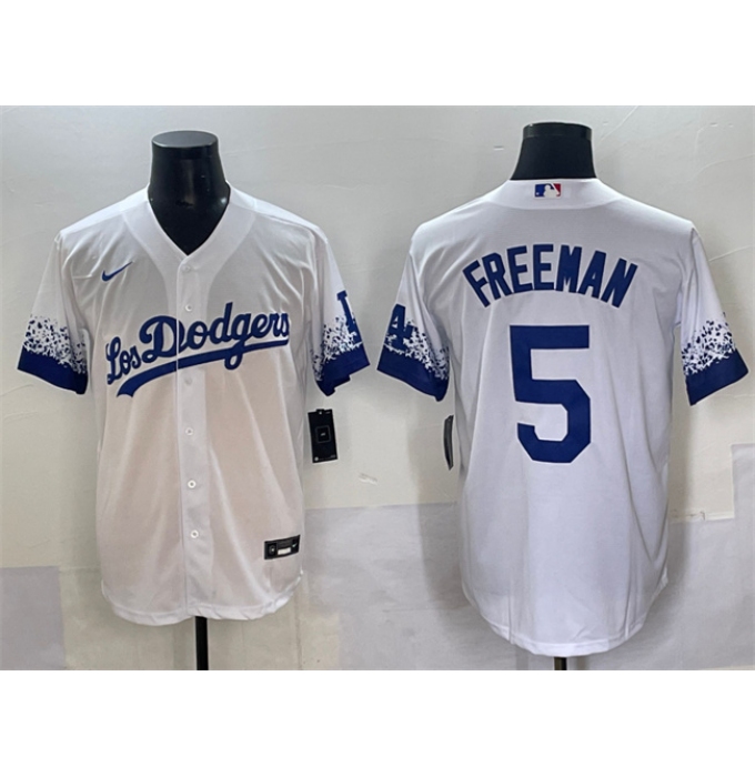 Men's Los Angeles Dodgers #5 Freddie Freeman White City Connect Cool Base Stitched Jersey