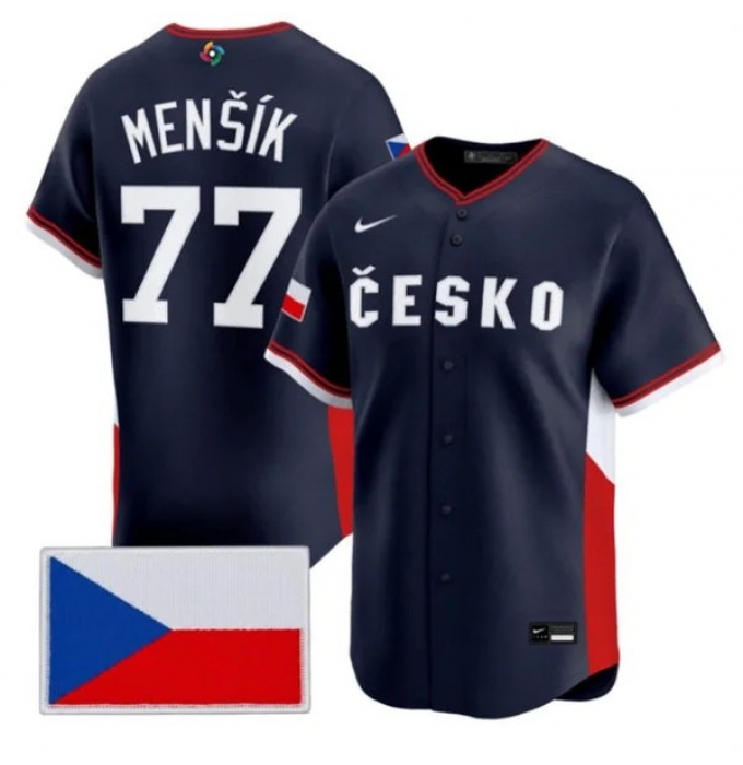 Men's Czech Republic Baseball #77 Vojtch Menk Nike Navy 2026 World Baseball Classic Jersey