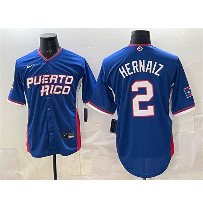 Men's Puerto Rico Baseball #2 Darell Hernaiz Royal 2026 World Baseball Classic Road Stadium Stitched Jersey