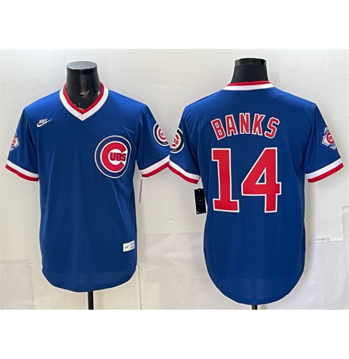 Men's Chicago Cubs #14 Ernie Banks Royal 150th Anniversary Throwback Vapor Limited Stitched Baseball Jersey