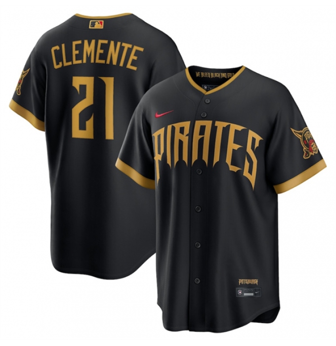 Men's Pittsburgh Pirates #21 Roberto Clemente Black 2026 City Connect Stadium Stitched Stitched Baseball Jersey