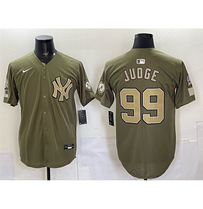 Men's New York Yankees #99 Aaron Judge Olive 2026 Armed Forces Day Stitched Baseball Jersey